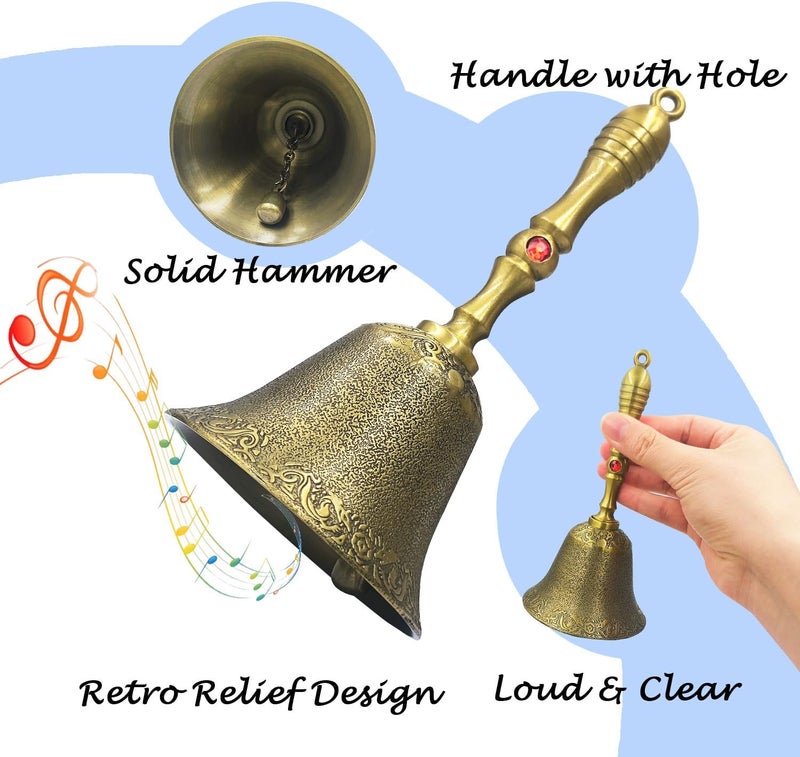 Aonfubu Super Loud Hand Bell, Vintage Ringing Bells,Copper Alloy Call Bell for Wedding, Pet Training,Dinner, Meditation,Service,Classroom and Musical Teaching,Silver - Image 1